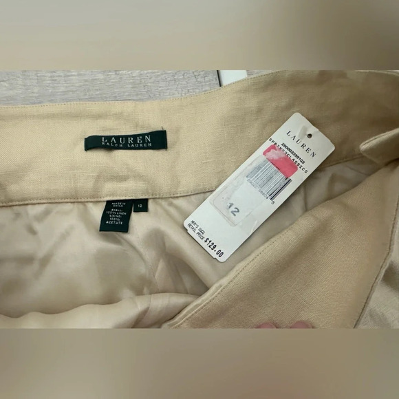 Lauren Ralph Lauren Khaki 100% Linen Wide Leg Pants Side Zip Lagenlook NWT 12 - Picture 10 of 10